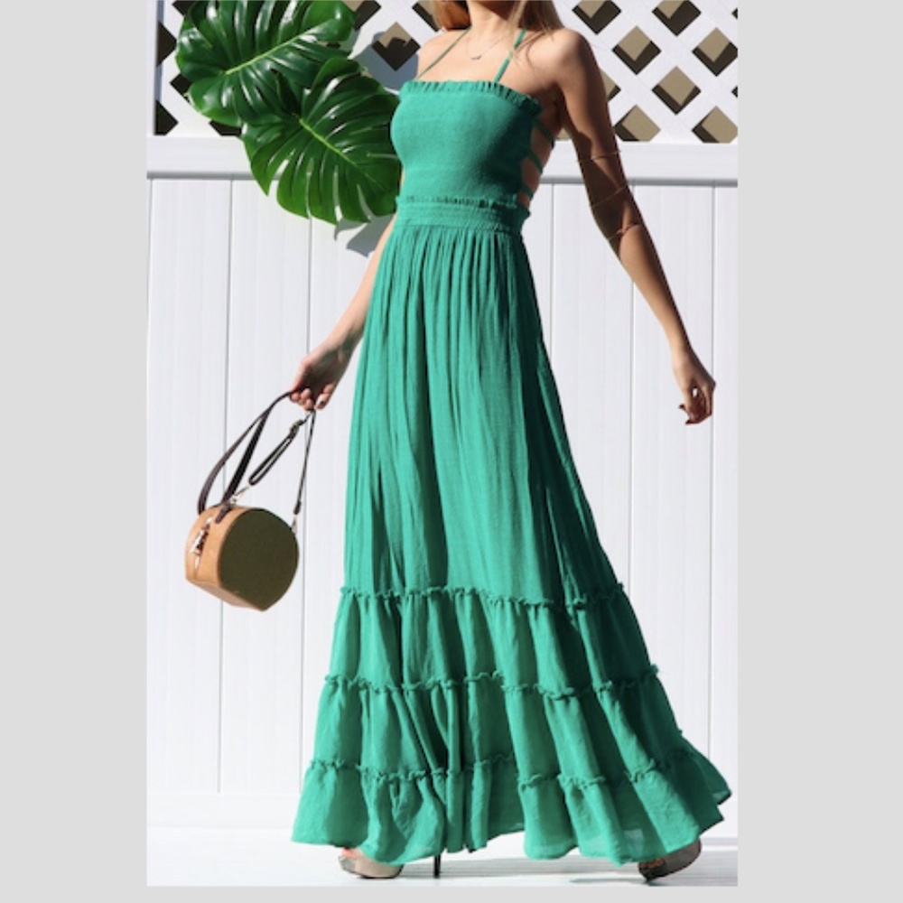 Dress Day Green Smocked Maxi Dress, MEDIUM